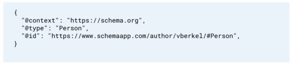 如何在您的网站中使用 1 JSON-LD 标识 Mark van Berkel 为唯一实体,使用 @id。